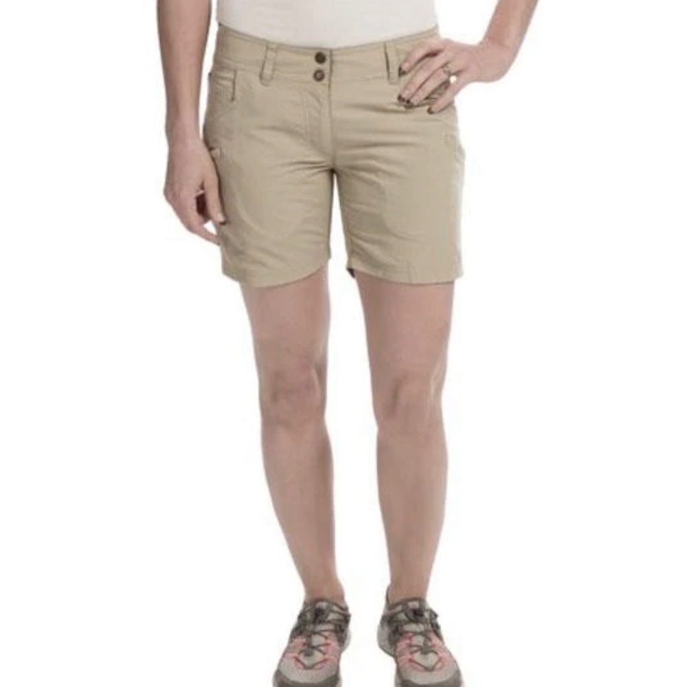 Exofficio Women’s Mid-Rise Nomad Cargo Hiking Shorts, Khaki Size 10/L